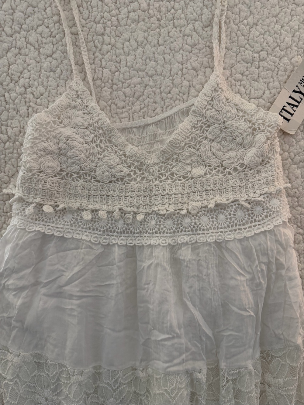 White Crochet Bodice Mini Dress -  Women Dresses Mini